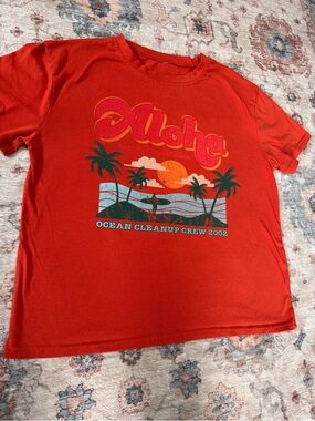 Aloha Beach Vacation Graphic Tee Orange Cotton Crew Neck T-Shirt Women’s Medium